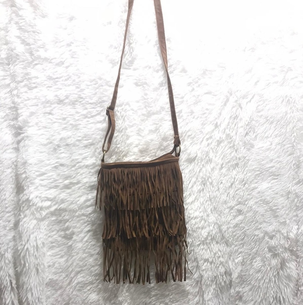 Brown Tassel Front Strap Bag